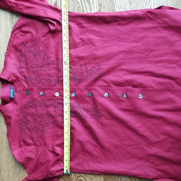 (12-14) Attitude 100% Silk Beaded Embroidered Button Down Top ❤ Long Sleeve - Picture 4 of 7